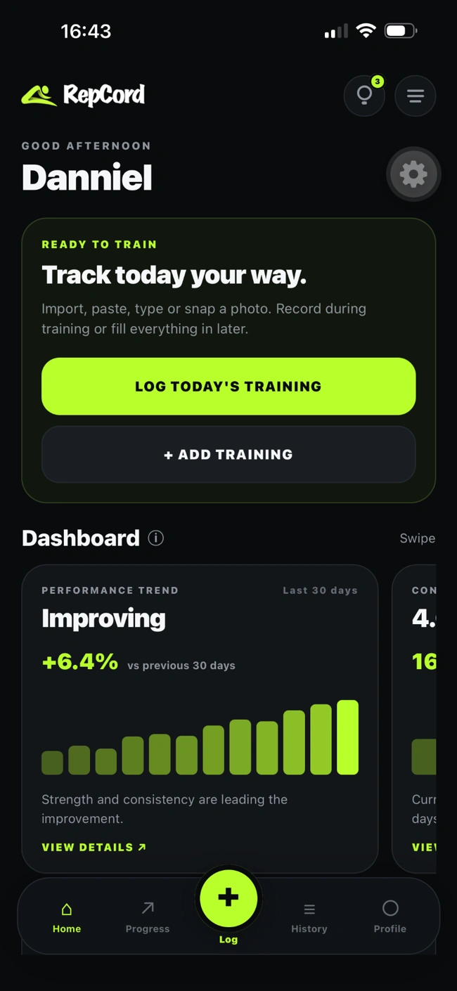 RepCord / Training & progress / Second screen