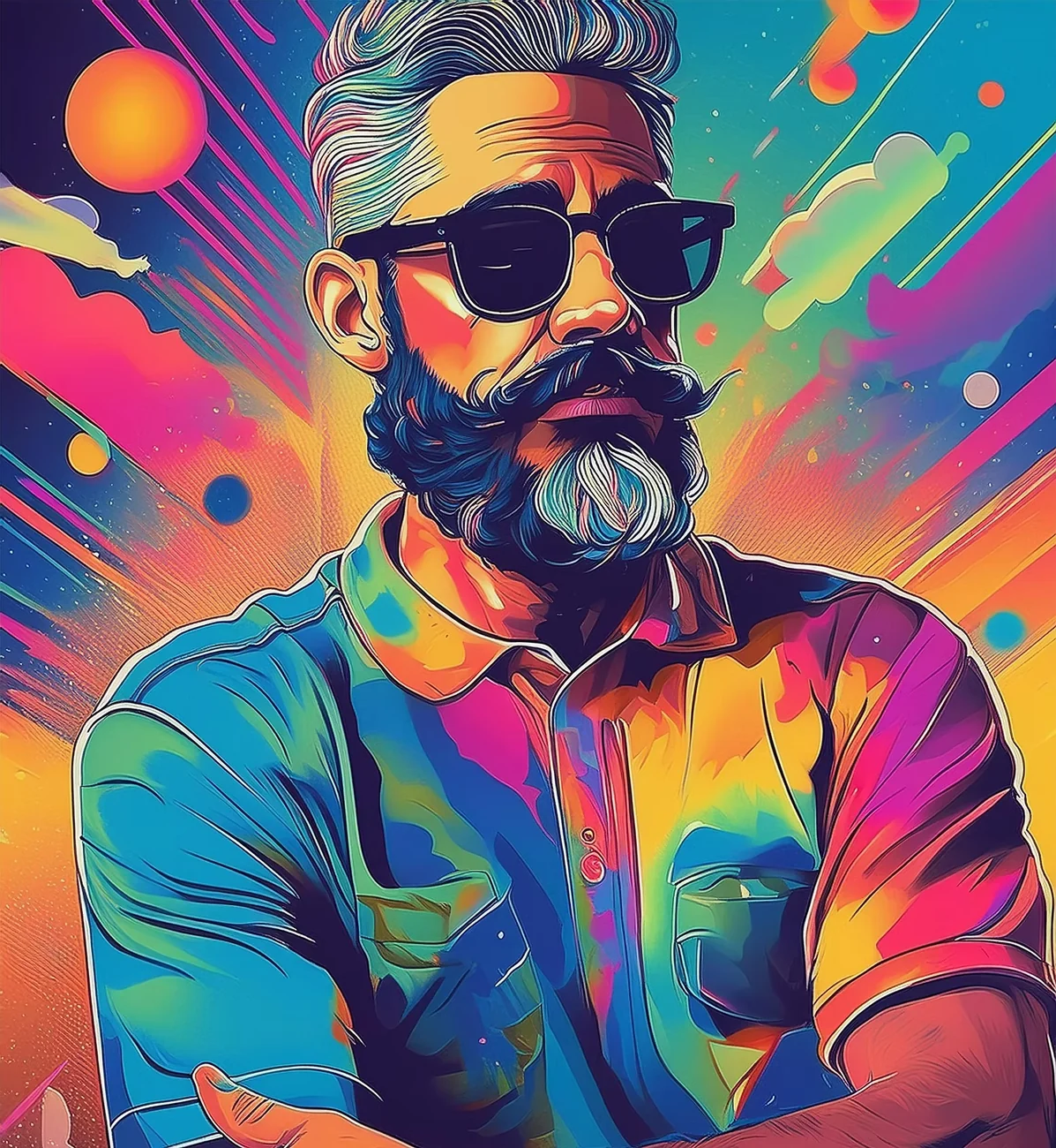 Colourful illustrated portrait of Danniel León