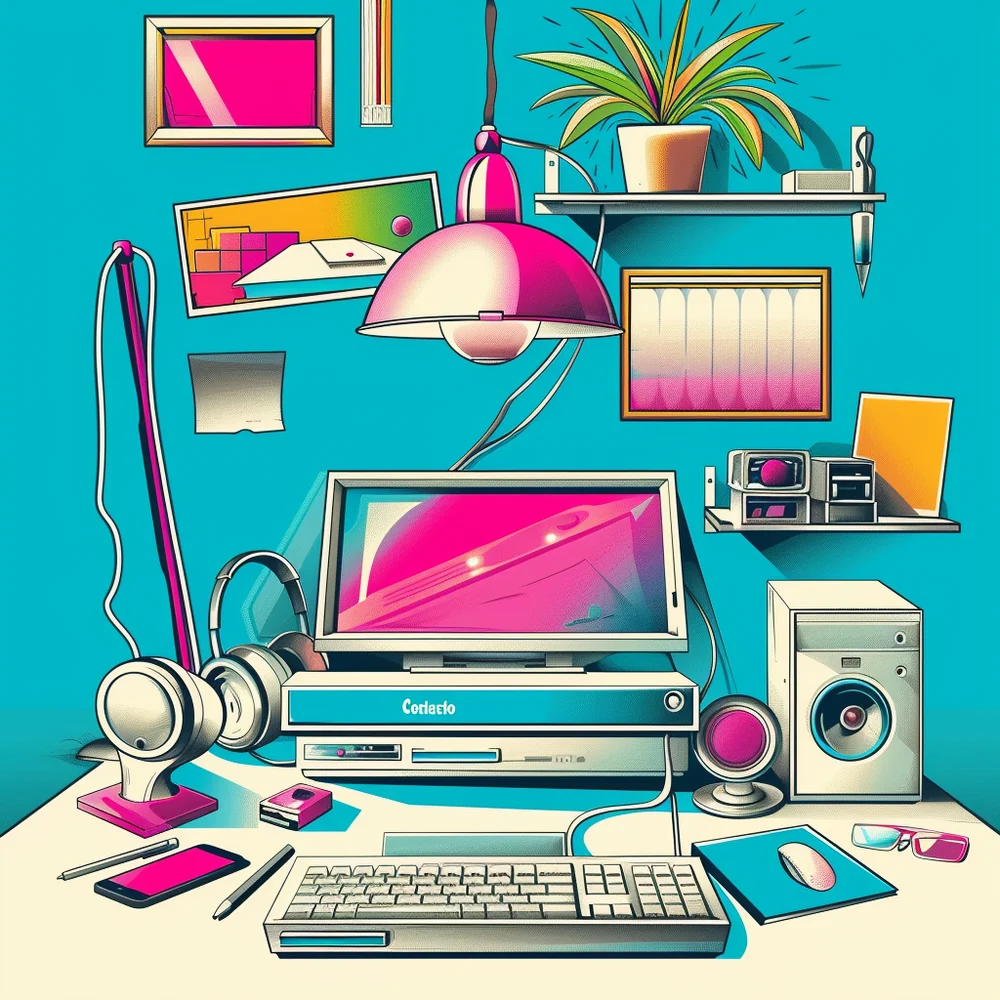 Retro desktop in teal